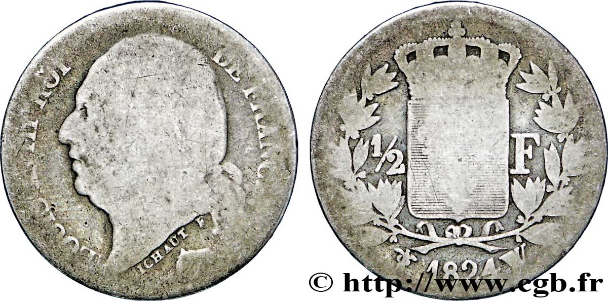 1/2 franc Louis XVIII 1824 Lille F.179/52 B6 