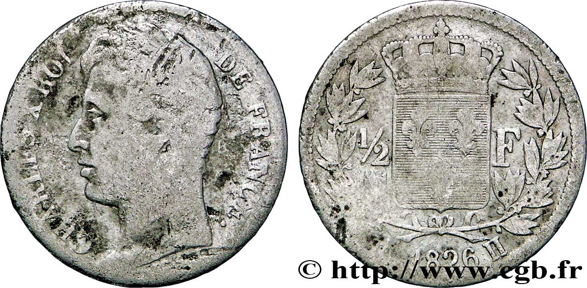 1/2 franc Charles X 1826 La Rochelle F.180/6 B8 
