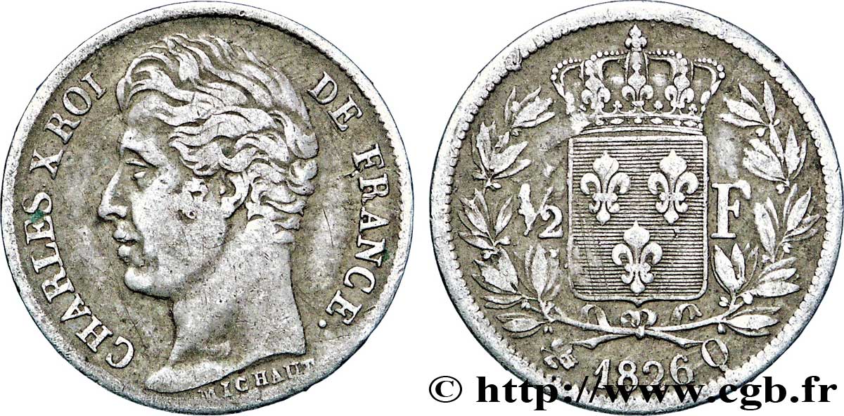 1/2 franc Charles X 1826 Perpignan F.180/11 TB25 