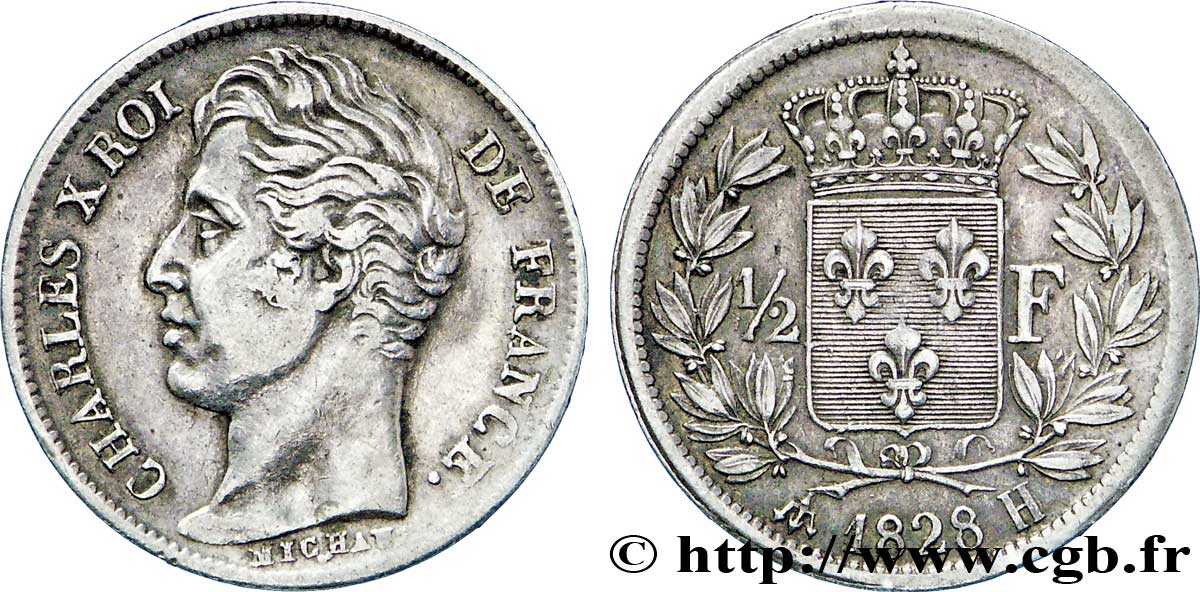 1/2 franc Charles X 1828 La Rochelle F.180/29 MBC50 