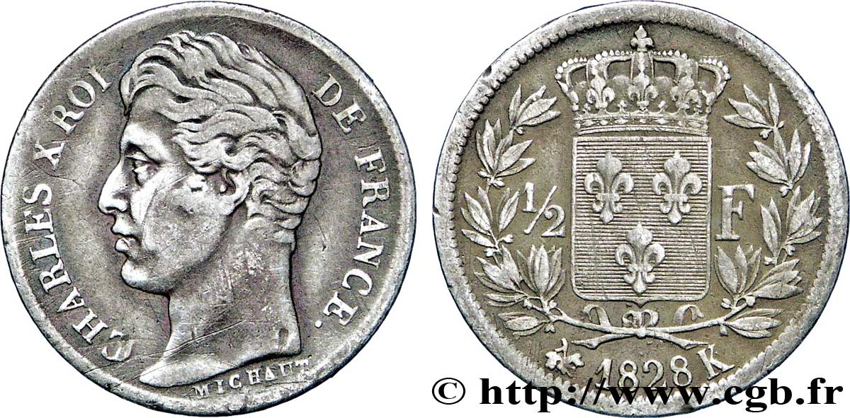 1/2 franc Charles X 1828 Bordeaux F.180/31 TB28 