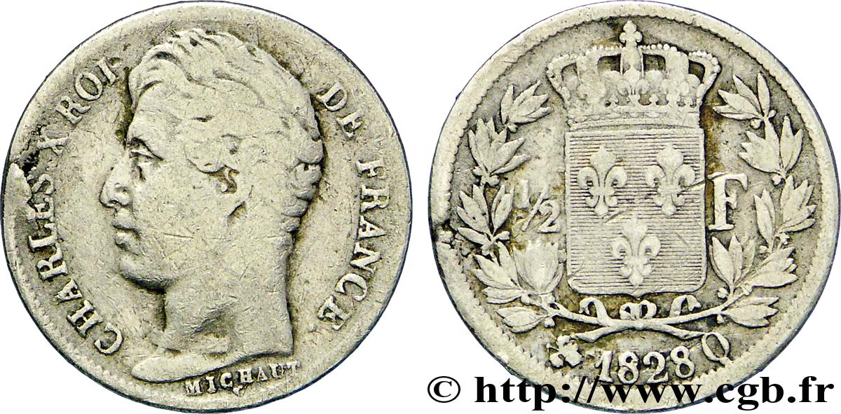 1/2 franc Charles X 1828 Perpignan F.180/34 VF30 