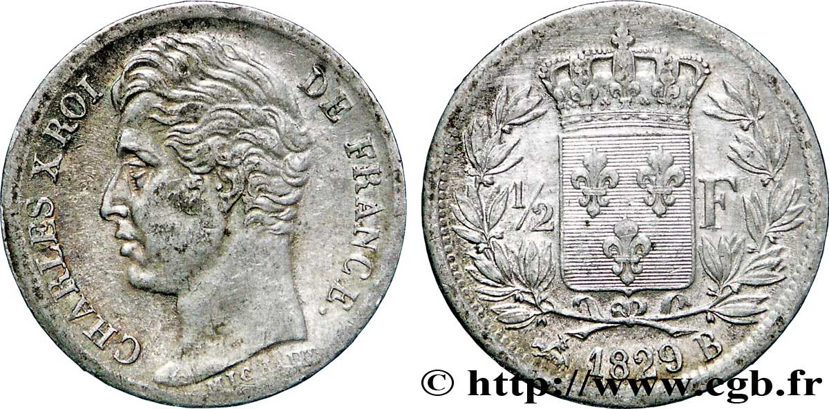 1/2 franc Charles X 1829 Rouen F.180/38 AU55 