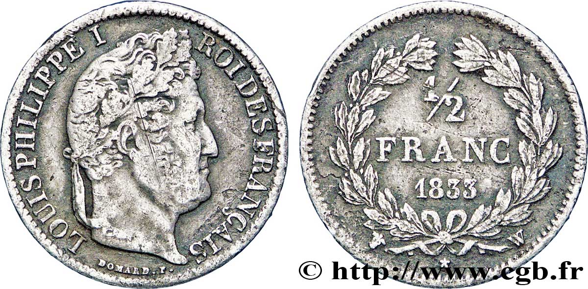 1/2 franc Louis-Philippe 1833 Lille F.182/39 XF45 