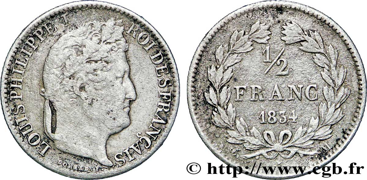 1/2 franc Louis-Philippe 1834 Toulouse F.182/48 MB25 