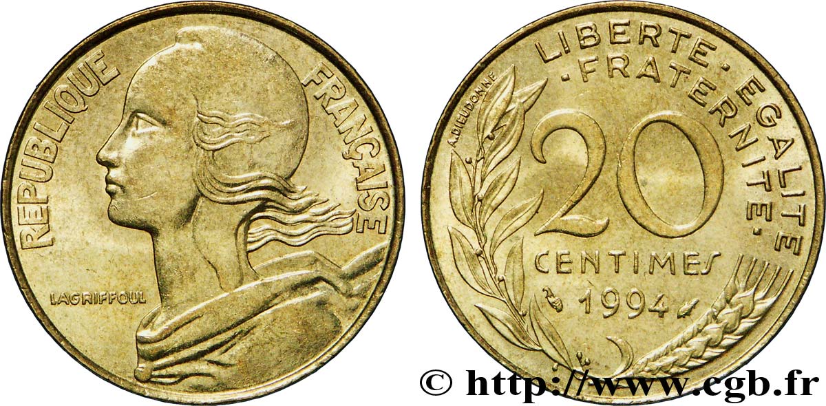 20 centimes Marianne 1994 Pessac F.156/37 MS60 