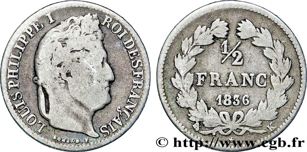 1/2 franc Louis-Philippe 1836 Bordeaux F.182/66 VF20 