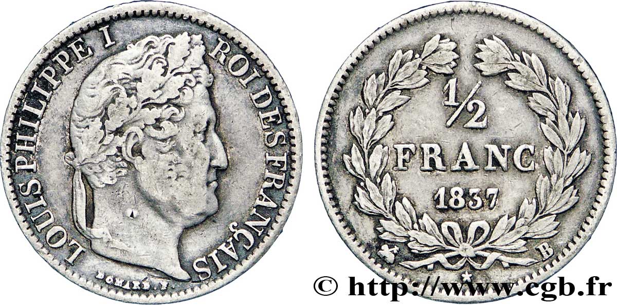 1/2 franc Louis-Philippe 1837 Rouen F.182/68 TTB45 