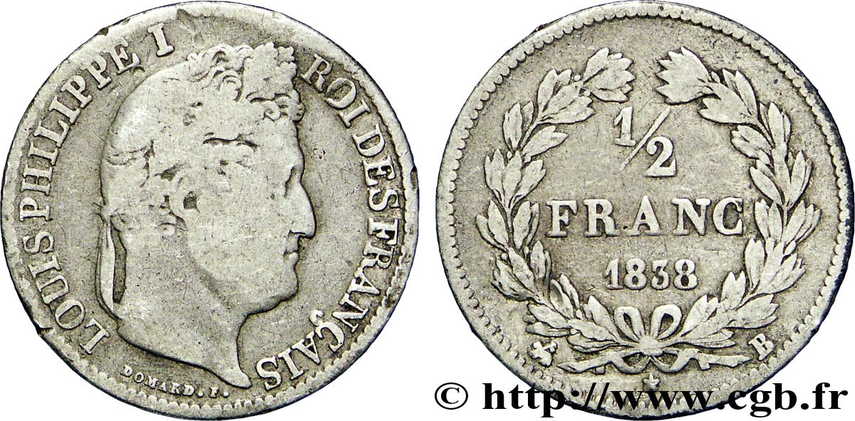 1/2 franc Louis-Philippe 1838 Rouen F.182/74 MB20 