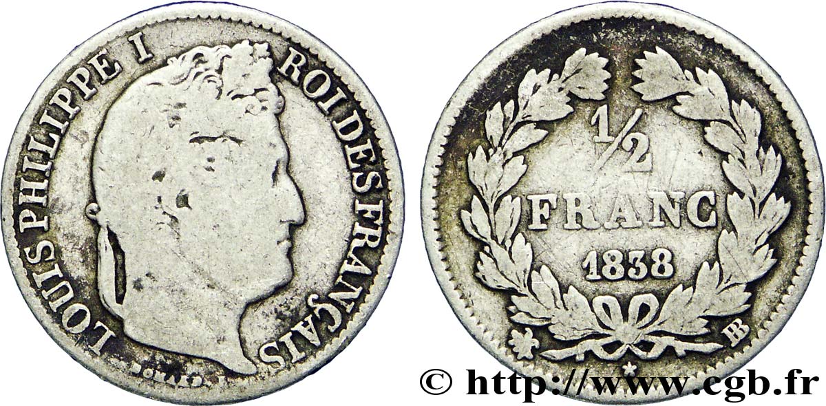 1/2 franc Louis-Philippe 1838 Strasbourg F.182/75 TB15 