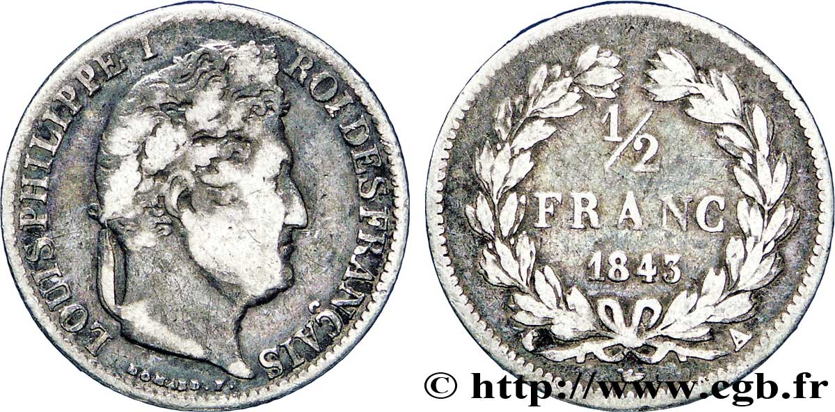 1/2 franc Louis-Philippe 1843 Paris F.182/99 TB15 