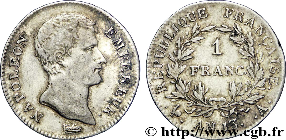 1 franc Napoléon Empereur, Calendrier révolutionnaire 1805 Paris F.201/14 TB35 