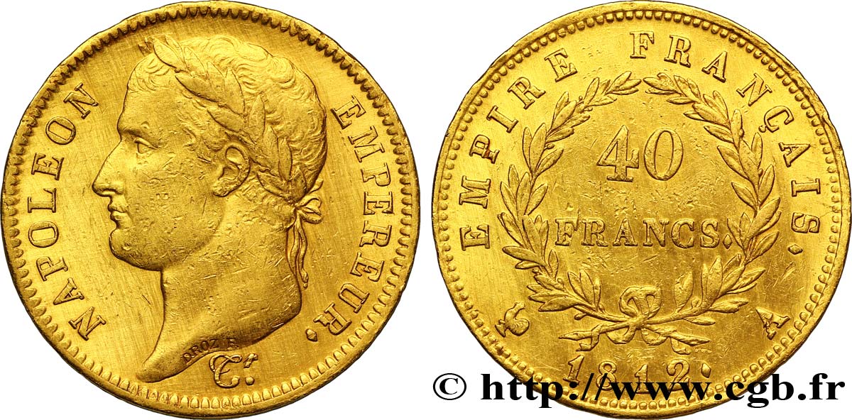 40 francs or Napoléon tête laurée, Empire français 1812 Paris F.541/9 MBC52 