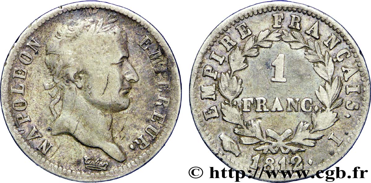 1 franc Napoléon Ier tête laurée, Empire français 1812 Limoges F.205/47 TB18 