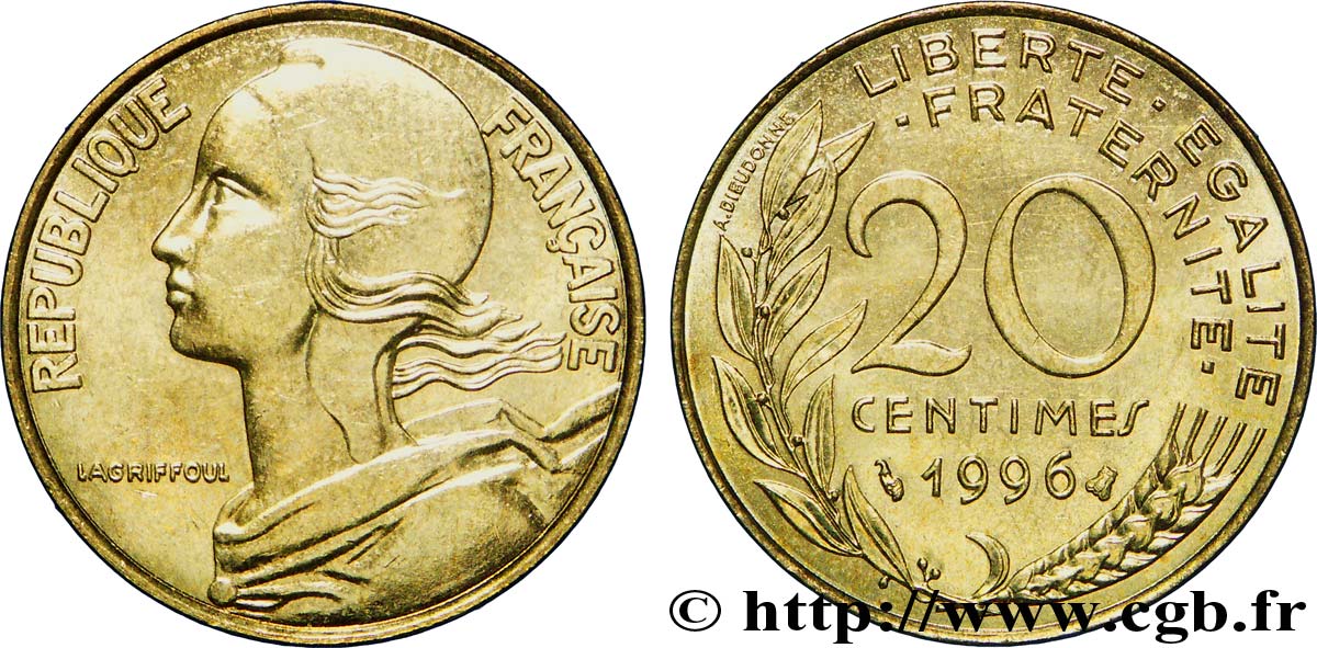 20 centimes Marianne 1996 Pessac F.156/40 VZ60 