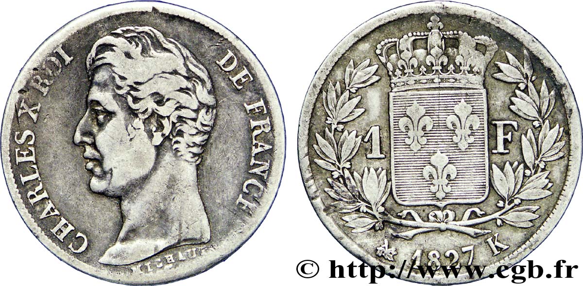 1 franc Charles X 1827 Bordeaux F.207/31 XF40 
