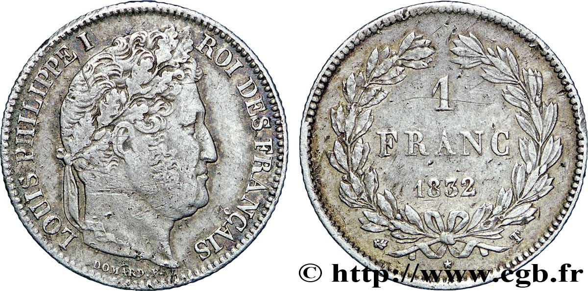 1 franc Louis-Philippe, couronne de chêne 1832 Nantes F.210/12 TB30 