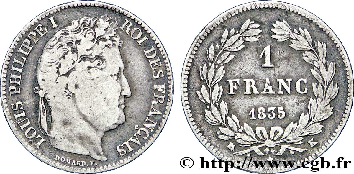 1 franc Louis-Philippe, couronne de chêne 1835 Bordeaux F.210/45 TB22 