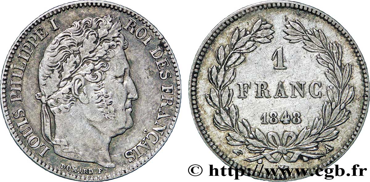 1 franc Louis-Philippe, couronne de chêne 1848 Paris F.210/113 BB48 