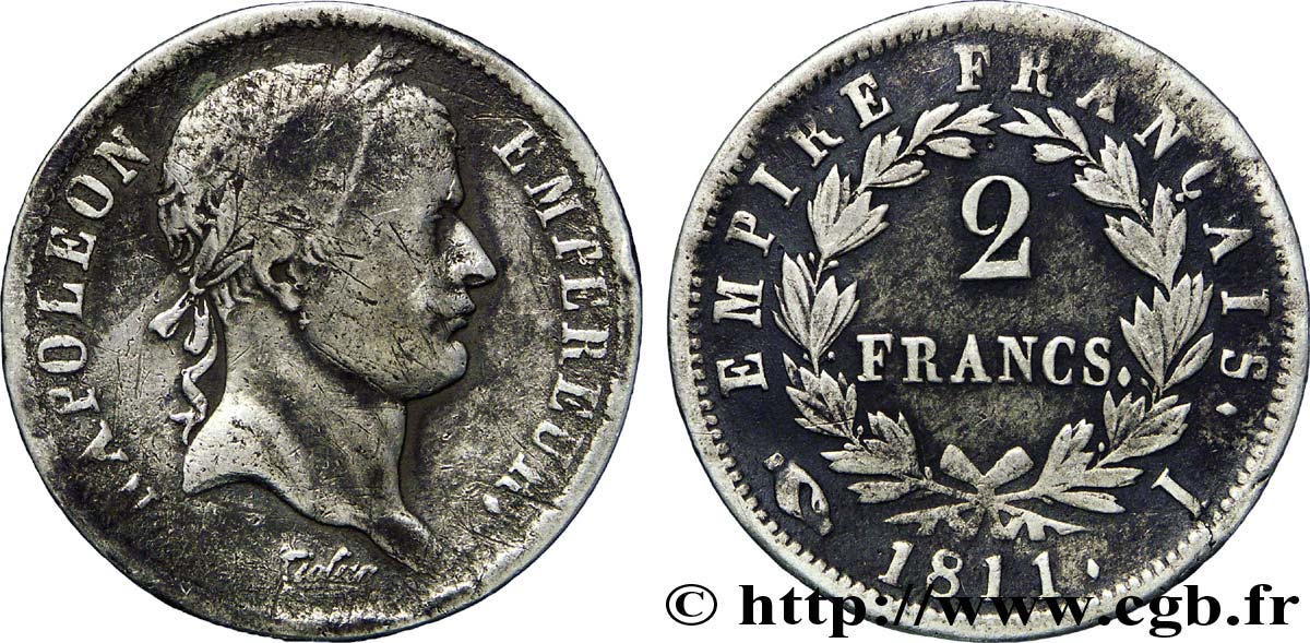 2 francs Napoléon Ier tête laurée, Empire français 1811 Limoges F.255/29 MB18 