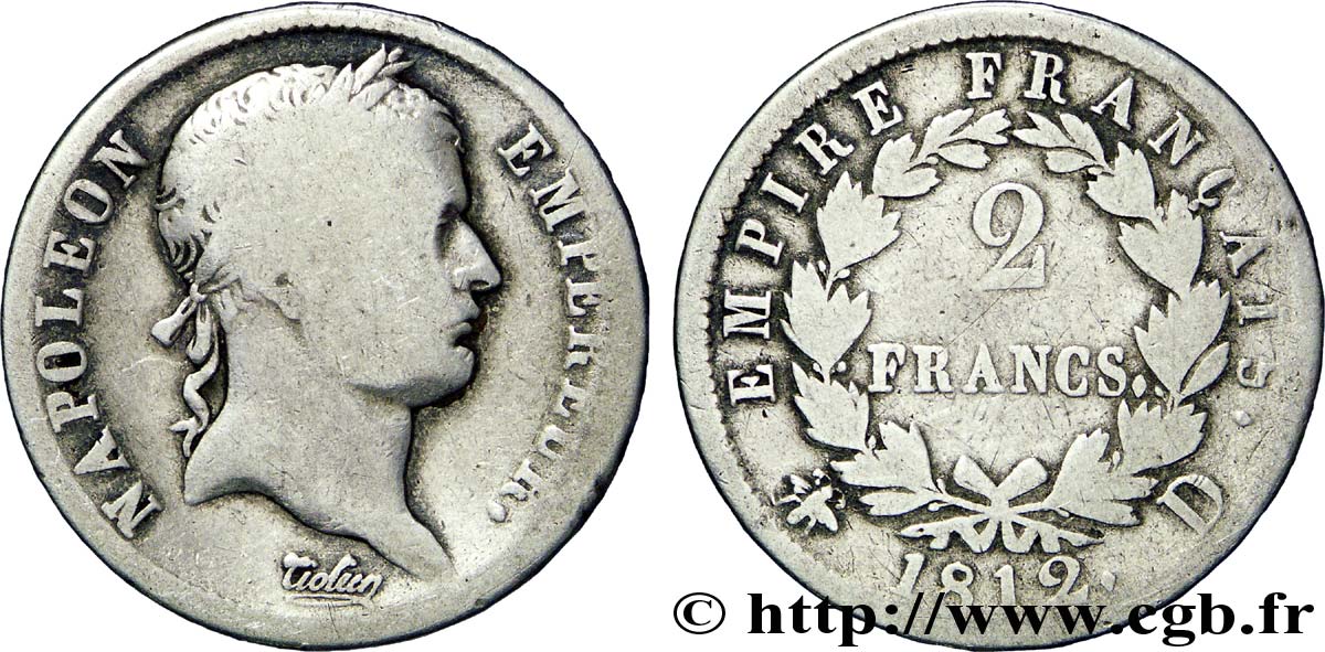 2 francs Napoléon Ier tête laurée, Empire français 1812 Lyon F.255/41 SGE10 