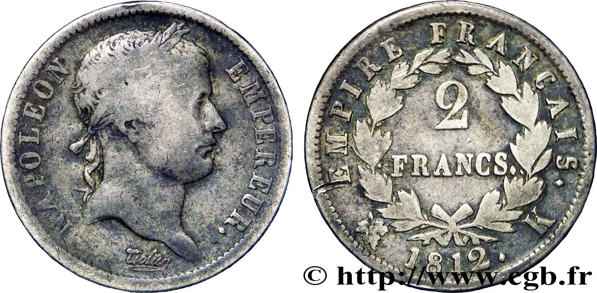 2 francs Napoléon Ier tête laurée, Empire français 1812 Bordeaux F.255/44 F12 