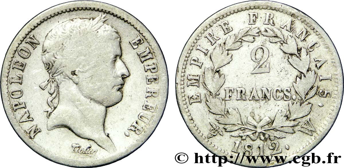 2 francs Napoléon Ier tête laurée, Empire français 1812 Lille F.255/51 TB15 