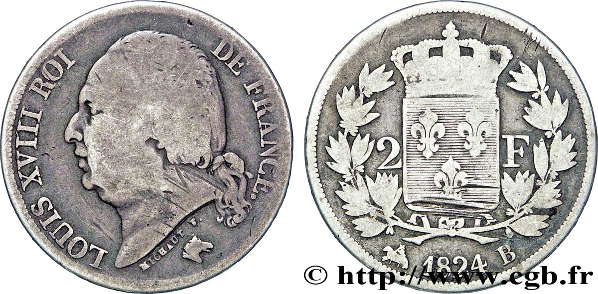 2 francs Louis XVIII 1824 Rouen F.257/52 B13 