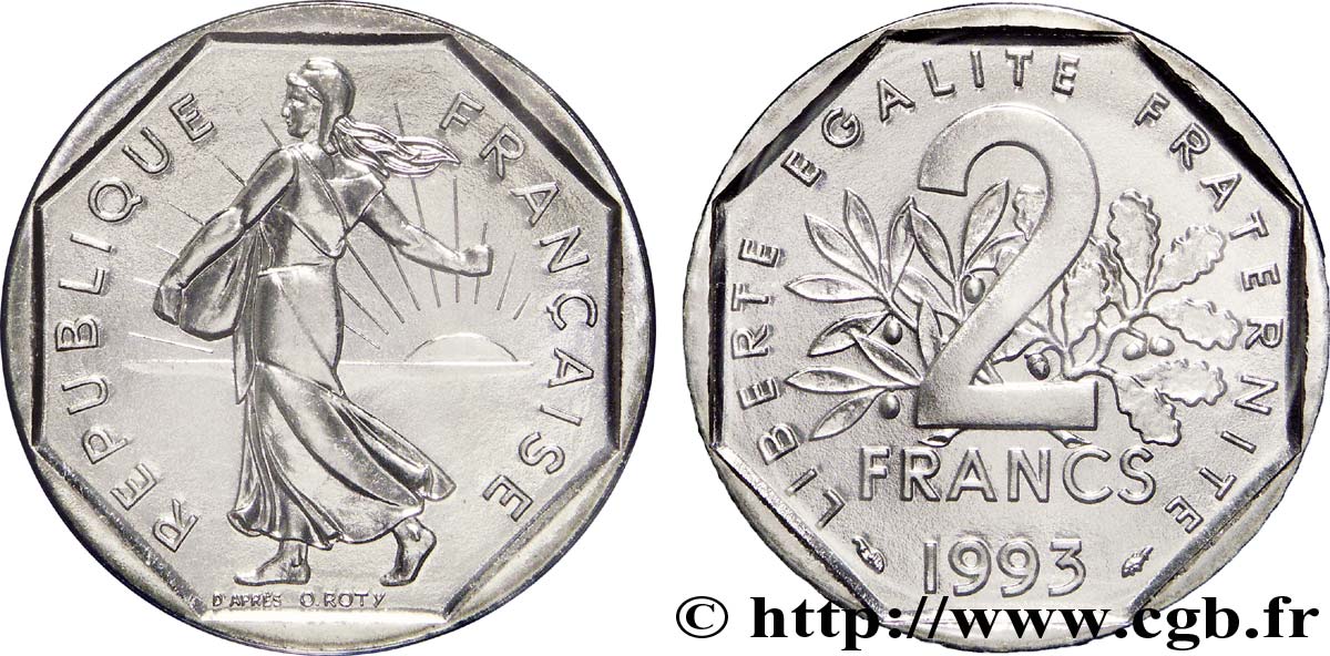 2 francs Semeuse, nickel, BU (Brillant Universel), frappe médaille 1993 Pessac F.272/20 FDC67 