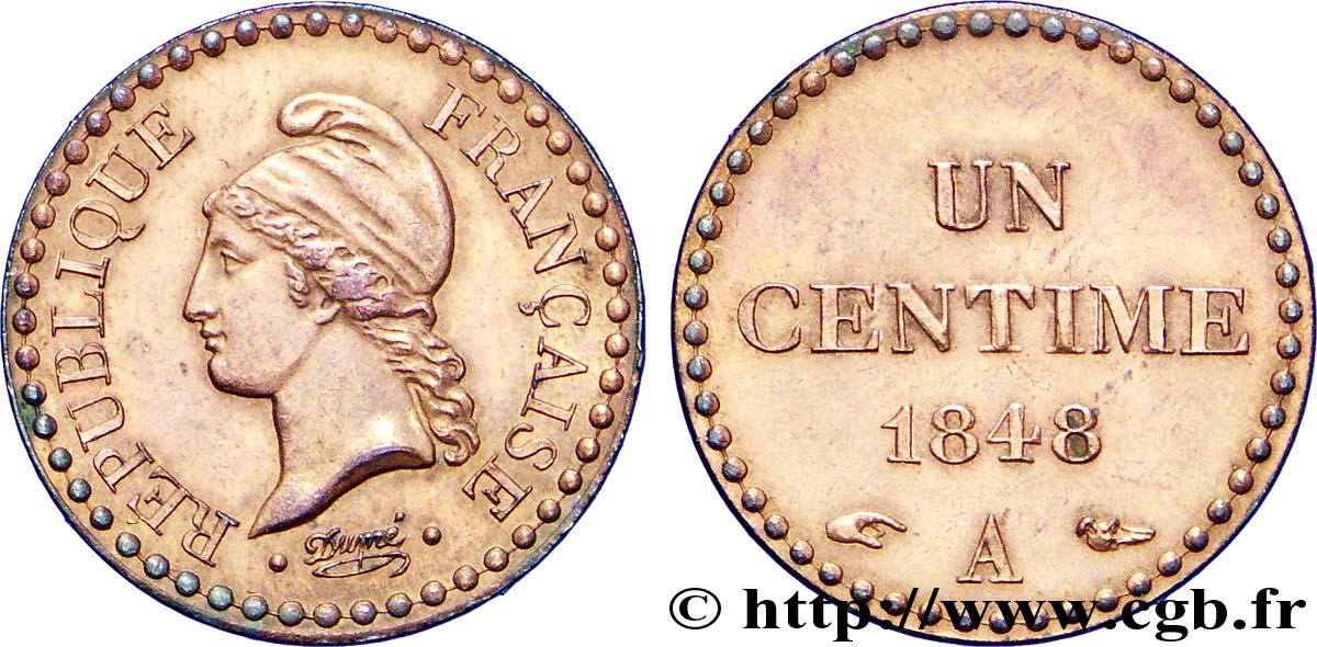 Un centime Dupré, IIe République 1848 Paris F.101/1 SUP60 