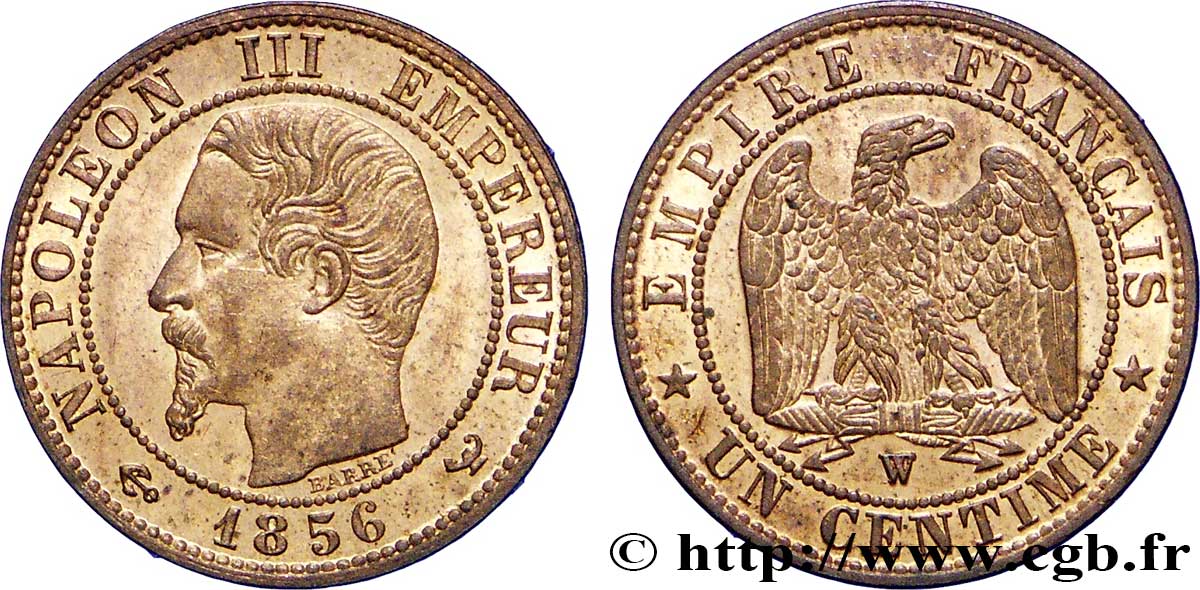 Un centime Napoléon III, tête nue 1856 Lille F.102/32 EBC62 