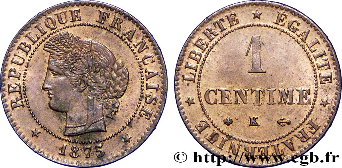 1 centime Cérès 1875 Bordeaux F.104/5 AU58 