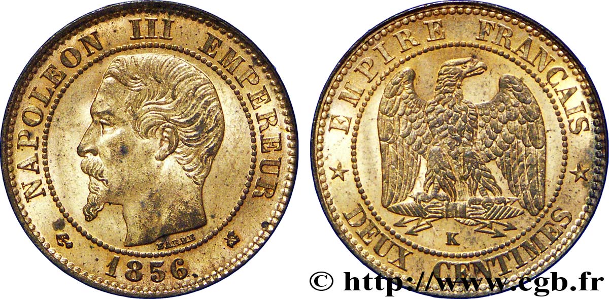 Deux centimes Napoléon III, tête nue 1856 Bordeaux F.107/41 SC63 