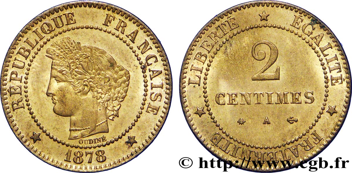 2 centimes Cérès 1878 Paris F.109/3 SPL63 