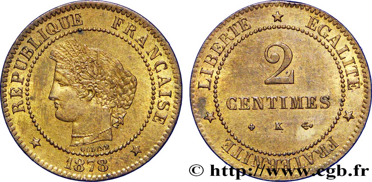 2 centimes Cérès 1878 Bordeaux F.109/4 SUP59 
