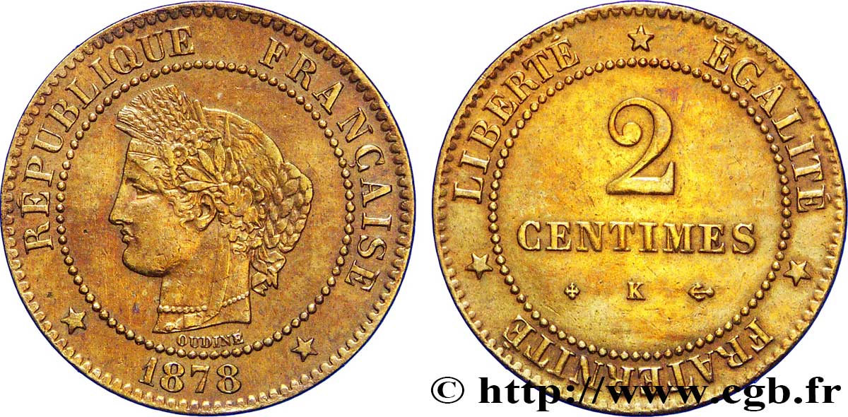 2 centimes Cérès 1878 Bordeaux F.109/4 AU50 
