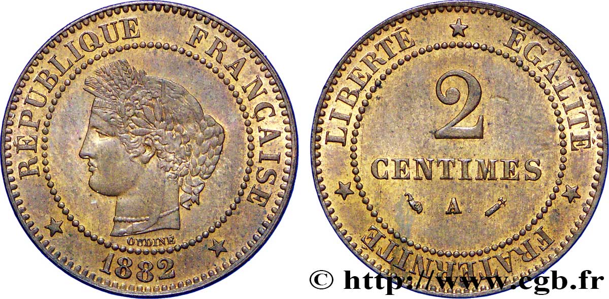 2 centimes Cérès 1882 Paris F.109/7 AU59 