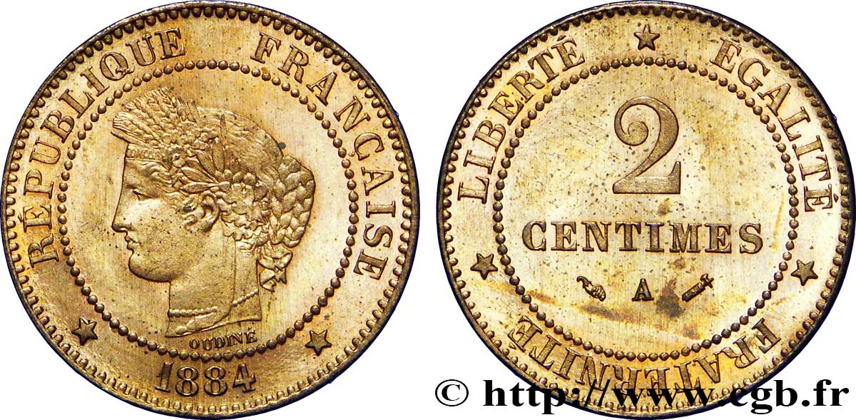 2 centimes Cérès 1884 Paris F.109/9 SPL64 