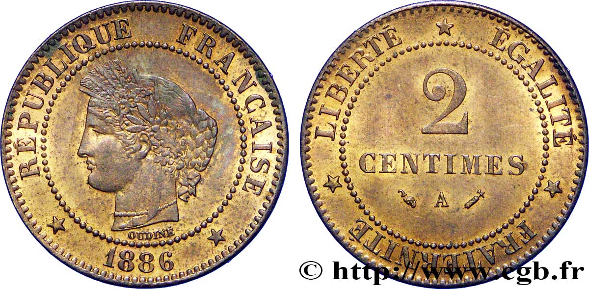 2 centimes Cérès 1886 Paris F.109/12 SPL60 