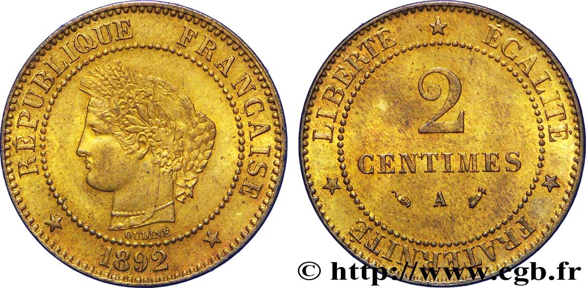 2 centimes Cérès 1892 Paris F.109/18 MS62 