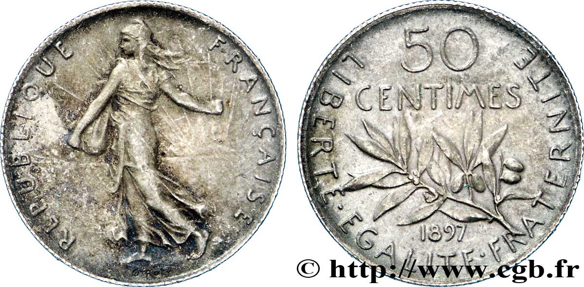 50 centimes Semeuse 1897  F.190/1 AU53 
