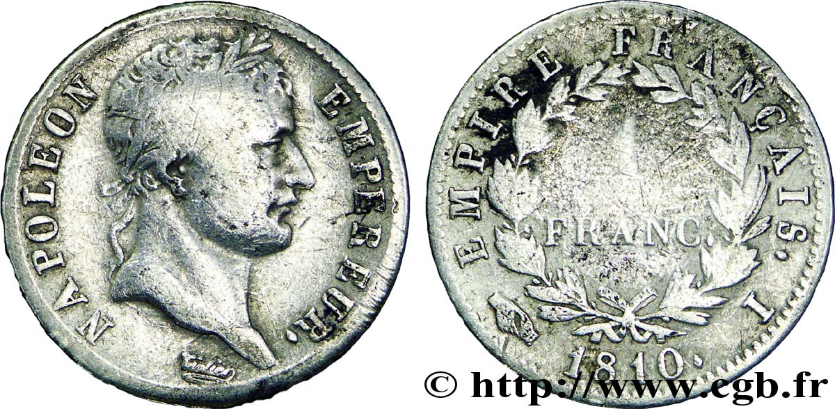 1 franc Napoléon Ier tête laurée, Empire français 1810 Limoges F.205/18 F12 