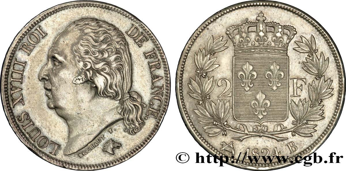 2 francs Louis XVIII 1824 Rouen F.257/52 TTB53 