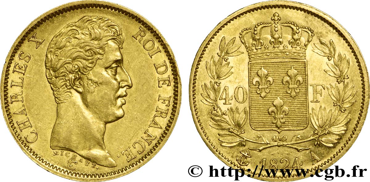 40 francs or Charles X, 1er type 1824 Paris F.543/1 MBC50 