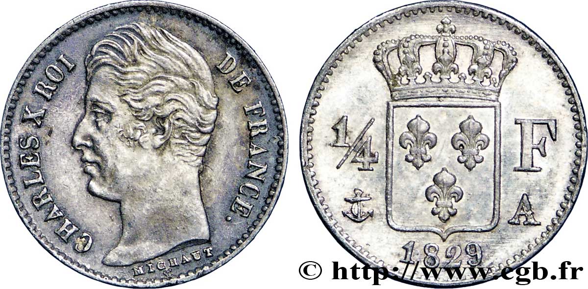 1/4 franc Charles X 1829 Paris F.164/29 AU58 