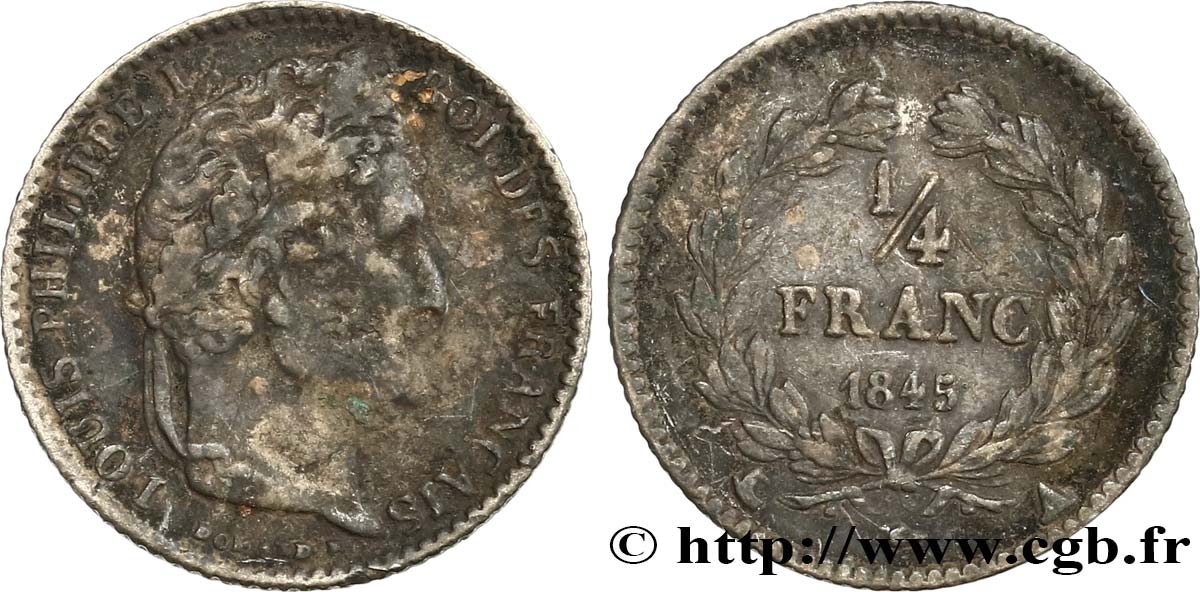 1/4 franc Louis-Philippe 1845 Paris F.166/102 VF35 