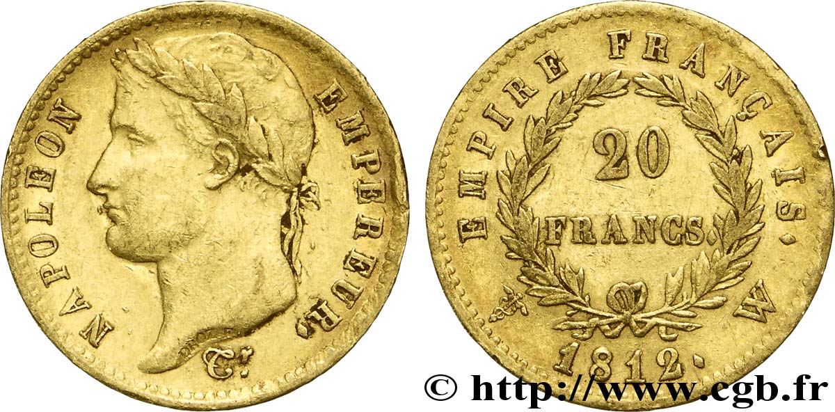 20 francs or Napoléon tête laurée, Empire français 1812 Lille F.516/29 SS48 