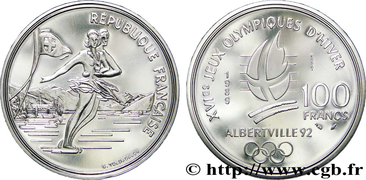 Essai Brillant Universel 100 francs - Patinage artistique / Lac du Bourget 1989 Paris F./ MS70 