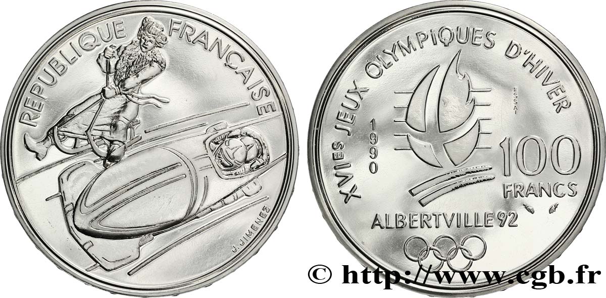 Essai Brillant Universel 100 francs - Bobsleigh / Luge Belle Epoque 1990 Paris F./ MS70 
