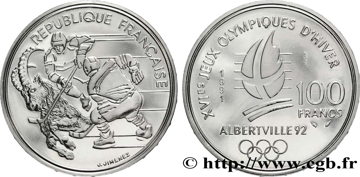 Essai Brillant Universel 100 francs - Hockey / Bouquetin 1991 Paris F./ FDC70 